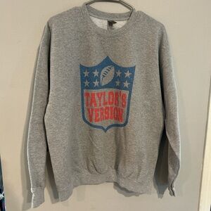 Gray Sweater with Blue and Red Print